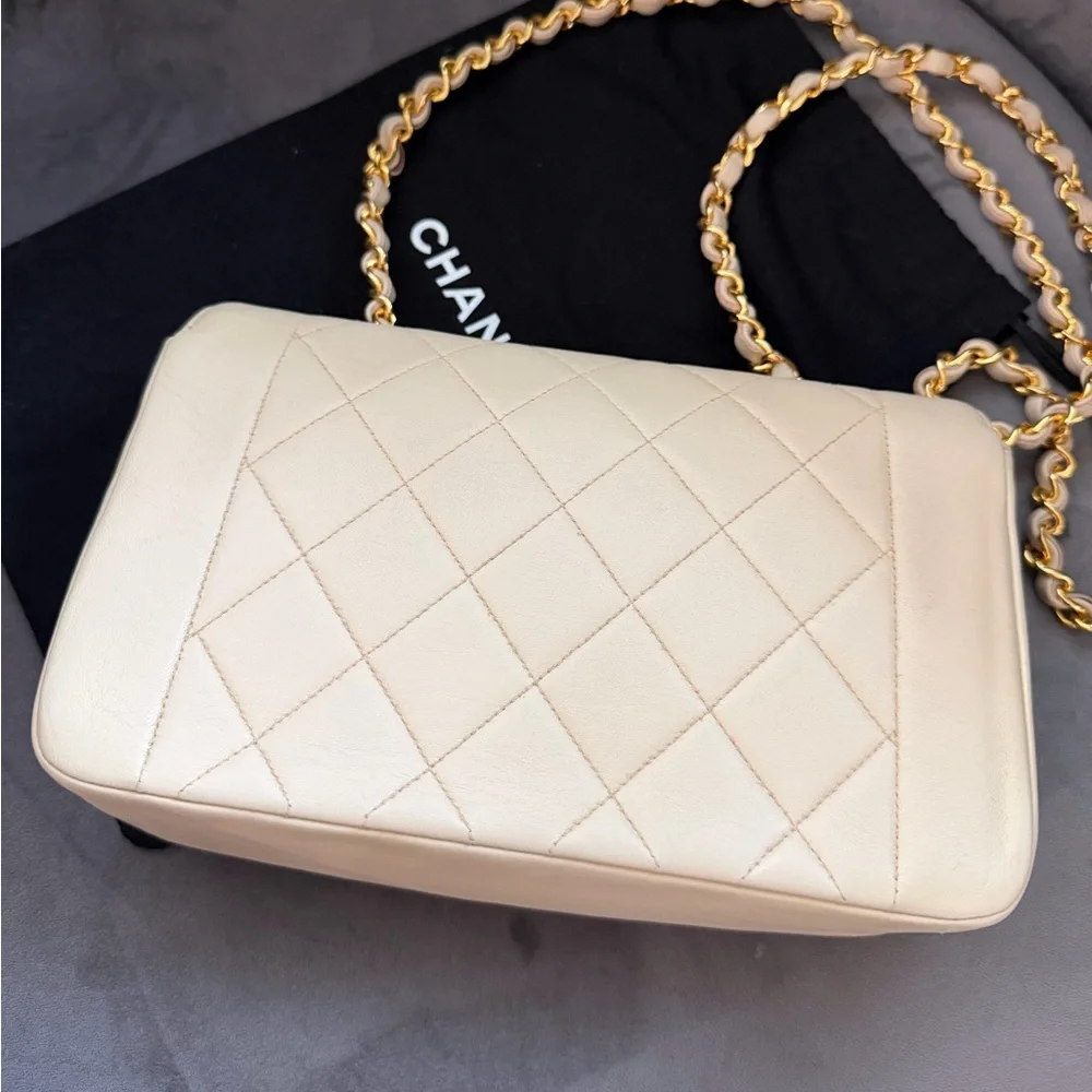Vintage Chanel Diana Classic Flap Bag Beige Lambskin 24k Gold Hardware Bag - Picture 5 of 17